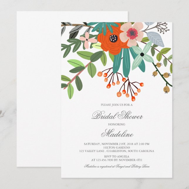 Invitación a la ducha de novia con encanto (Anverso / Reverso)