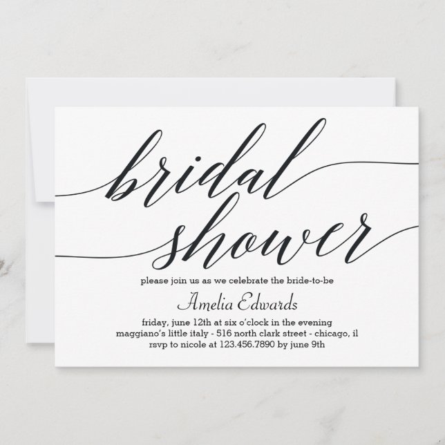 Invitación a la ducha de novia con escritura moder (Anverso)