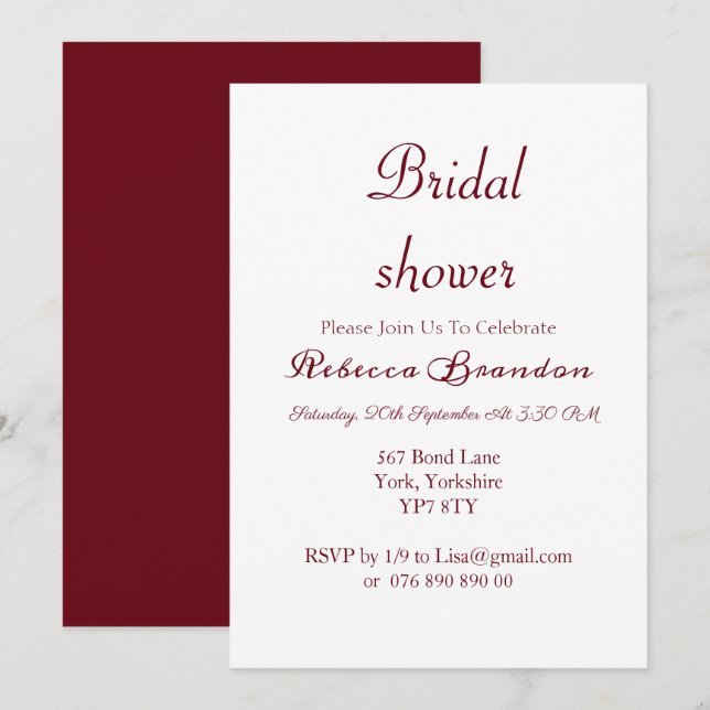 Invitación a la ducha de novia con escritura moder (Anverso / Reverso)