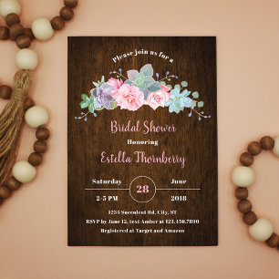 Invitación a la ducha de novia con éxito de madera