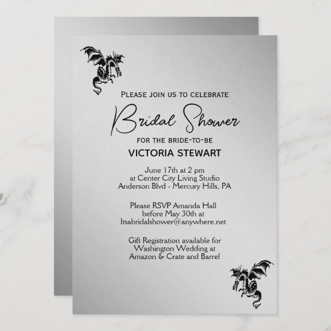Invitación a la ducha de novia con fantasía de dra (Anverso / Reverso)
