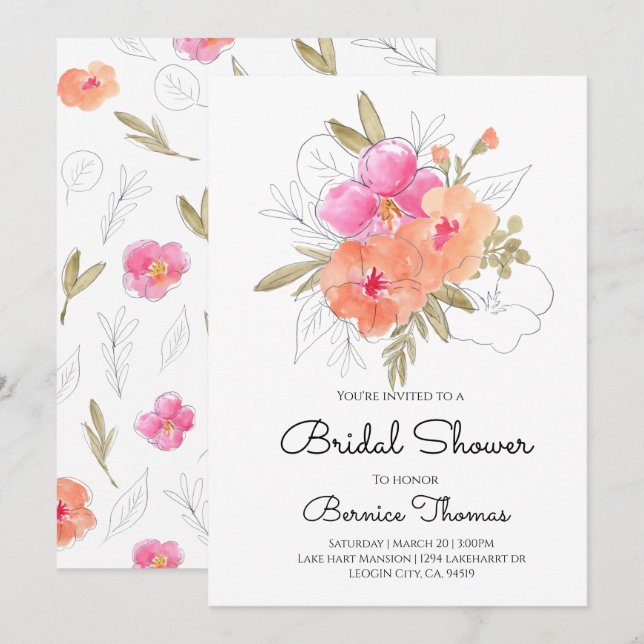 Invitación a la ducha de novia con flor de boda de (Anverso / Reverso)