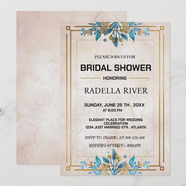 Invitación a la ducha de novia con flores (Anverso / Reverso)