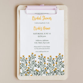 Invitación a la ducha de novia con flores amarilla