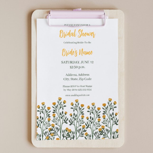 Invitación a la ducha de novia con flores amarilla (Subido por el creador)