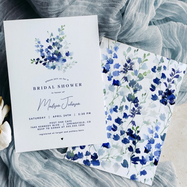 Invitación a la ducha de novia con flores azules (Subido por el creador)