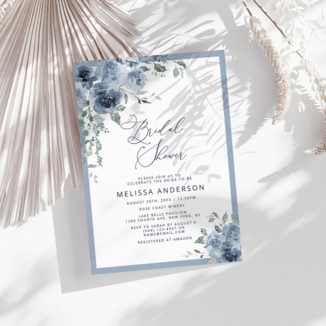 Invitación a la ducha de novia con flores azules (Subido por el creador)