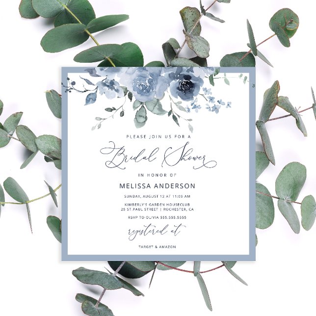 Invitación a la ducha de novia con flores azules (Subido por el creador)