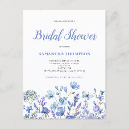 Invitación a la ducha de novia con flores azules