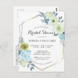 Invitación a la ducha de novia con flores azules c