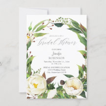 Invitación a la ducha de novia con flores blancas 