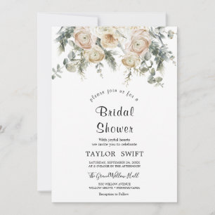 Invitación a la ducha de novia con flores blancas 