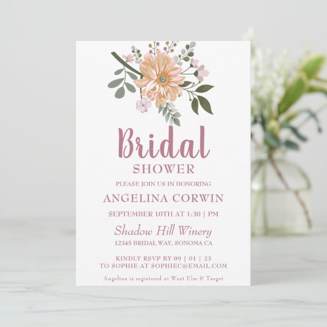 Invitación a la ducha de novia con flores de árbol (Anverso de pie)