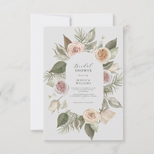 Invitación a la ducha de novia con flores de Boho (Anverso)