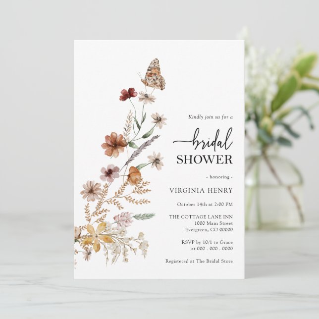 Invitación a la ducha de novia con flores de Boho (Anverso de pie)