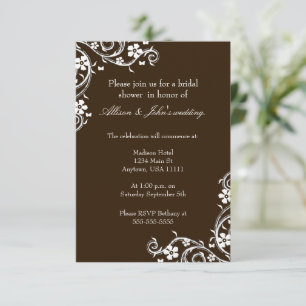 Invitación a la ducha de novia con flores de caoba