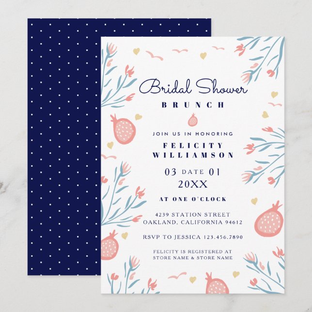 Invitación a la ducha de novia con flores de fruta (Anverso / Reverso)