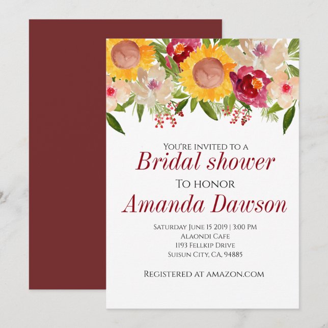 Invitación a la ducha de novia con flores de gérme (Anverso / Reverso)
