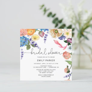 Invitación a la ducha de novia con flores de jardí