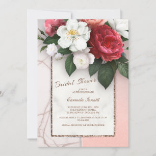 Invitación a la ducha de novia con flores de mármo