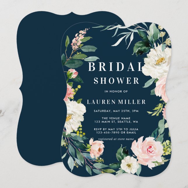 Invitación a la ducha de novia con flores de Rubor (Anverso / Reverso)