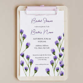 Invitación a la ducha de novia con flores moradas