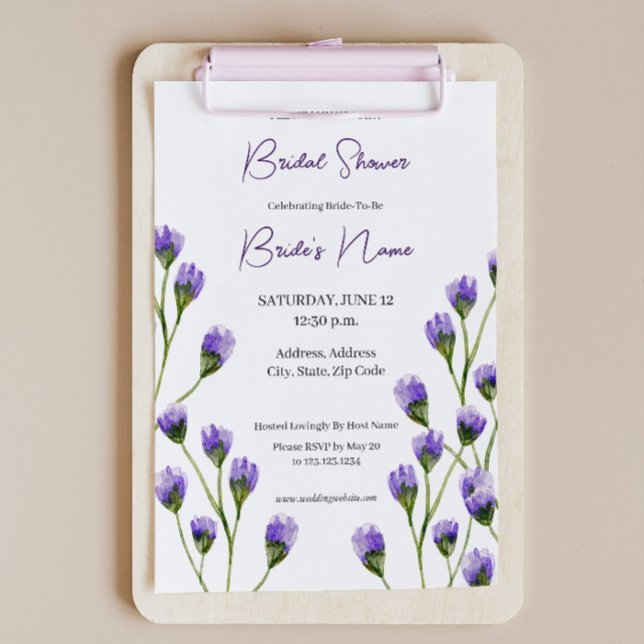 Invitación a la ducha de novia con flores moradas (Subido por el creador)