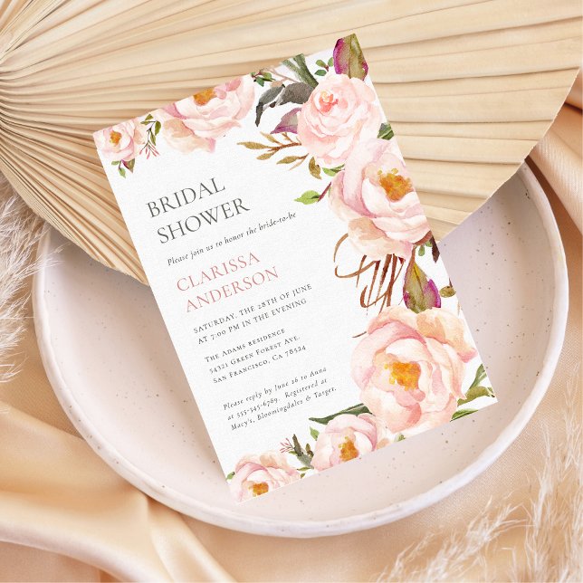Invitación a la ducha de novia con flores rosadas  (Subido por el creador)