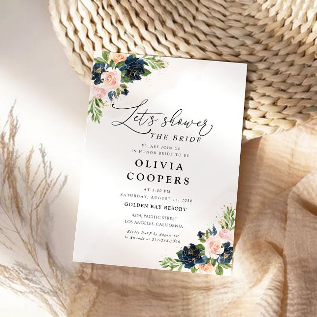 Invitación a la ducha de novia con flores rosadas  (Subido por el creador)