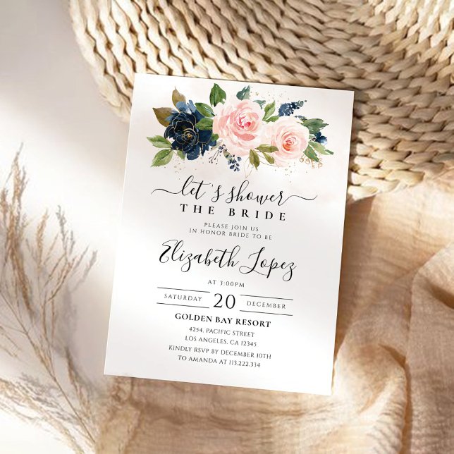Invitación a la ducha de novia con flores rosadas  (Subido por el creador)