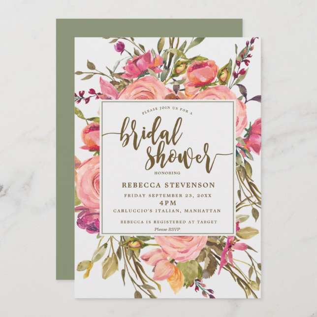 invitación a la ducha de novia con flores silvestr (Anverso / Reverso)