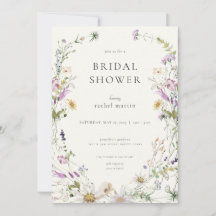 Invitación a la ducha de novia con flores silvestr