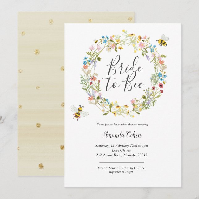 Invitación a la ducha de novia con flores silvestr (Anverso / Reverso)