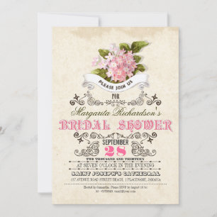 invitación a la ducha de novia con flores y tipogr