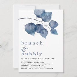 Invitación a la ducha de novia con follaje azul bu
