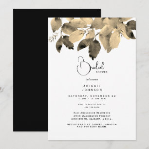 Invitación a la ducha de novia con follaje negro y