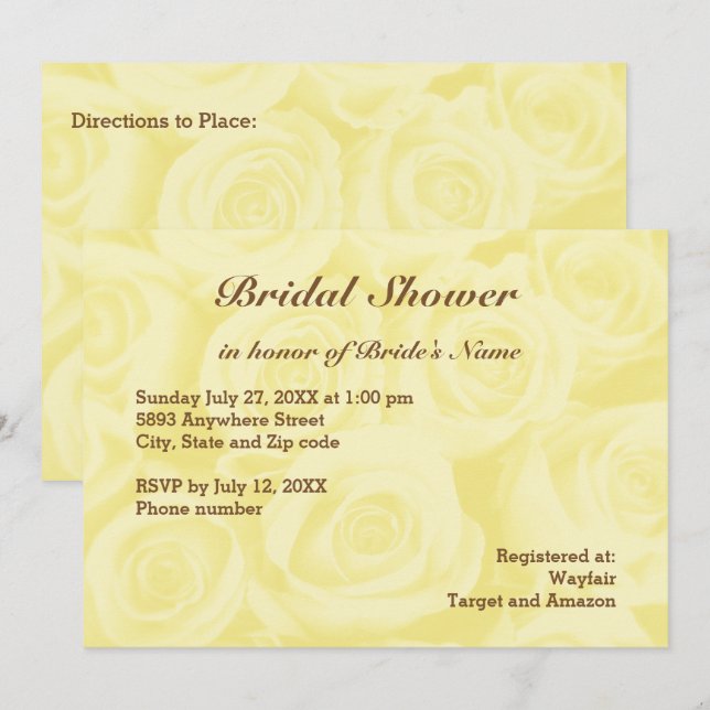 Invitación a la ducha de novia con fondo de rosa a (Anverso / Reverso)
