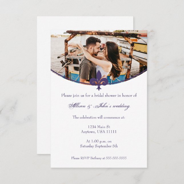 Invitación a la ducha de novia con foto de Purple  (Anverso / Reverso)
