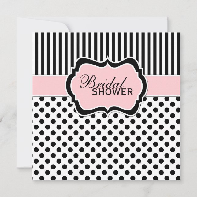 Invitación a la ducha de novia con franja de polka (Anverso)