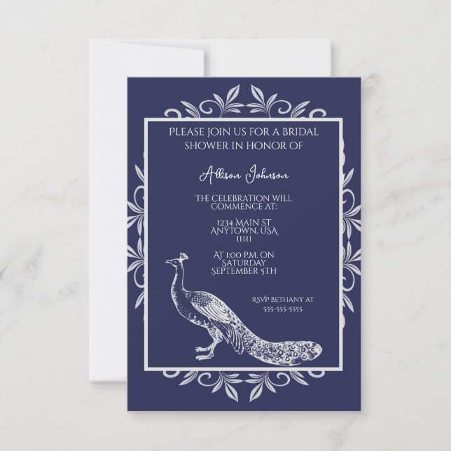 Invitación a la ducha de novia con fuerza de pavo  (Anverso)