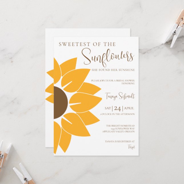 Invitación a la ducha de novia con girasol (Anverso/Reverso In Situ)