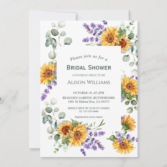 Invitación a la ducha de novia con girasol de lava (Anverso)