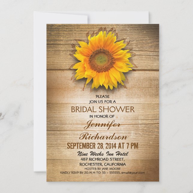 invitación a la ducha de novia con girasol de made (Anverso)