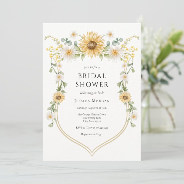 Invitación a la ducha de novia con girasol y marga (Anverso de pie)