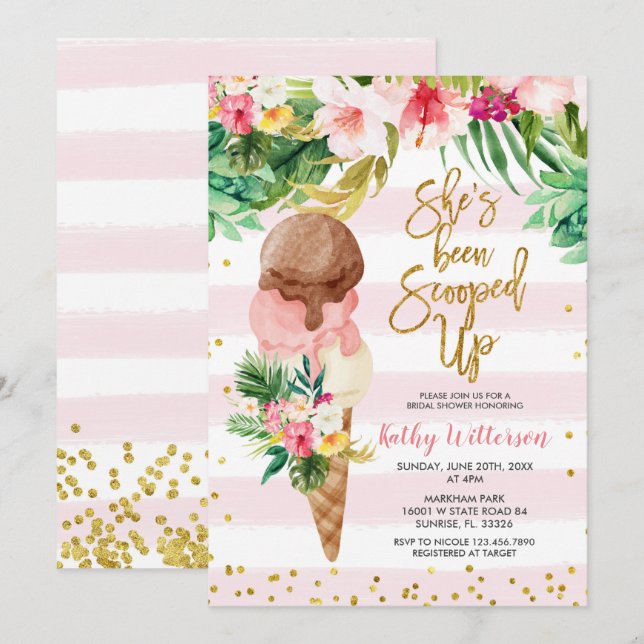 Invitación a la ducha de novia con helado tropical (Anverso / Reverso)