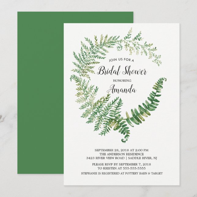 Invitación a la ducha de novia con hoja de hierro (Anverso / Reverso)
