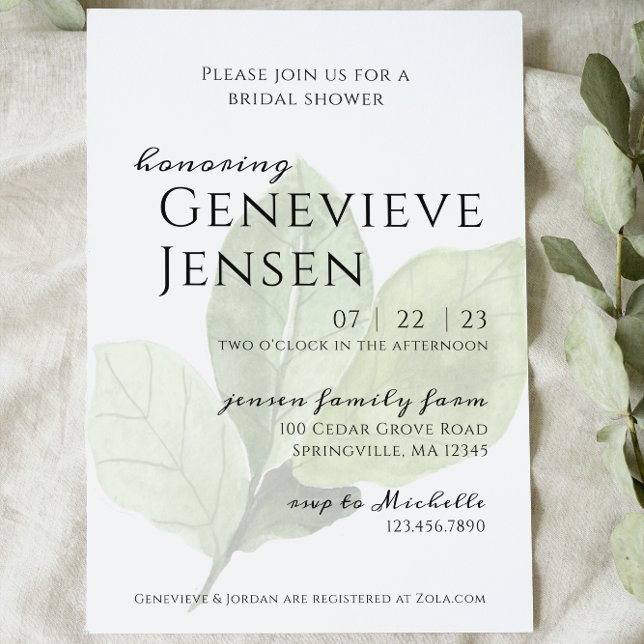 Invitación a la ducha de novia con hoja verde (Subido por el creador)