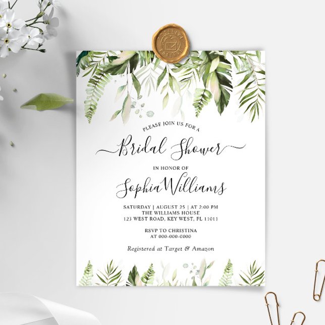 Invitación a la ducha de novia con hojas tropicale (Subido por el creador)