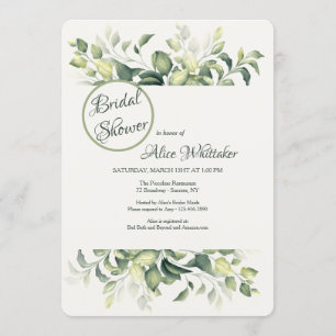 Invitación a la ducha de novia con hojas verdes