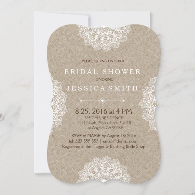 Invitación a la ducha de novia con lazo blanco de  (Anverso)